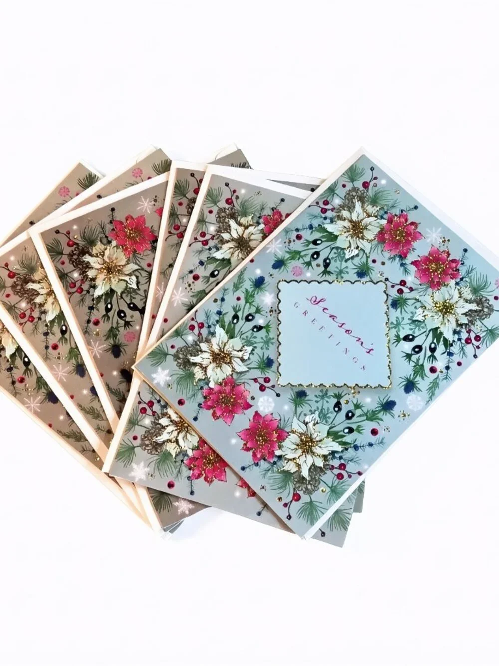 Leanin' Tree Christmas Greeting Cards Set of 6 Envelopes Poinsettia Vintage